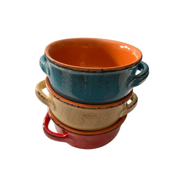 De Silva Handled 3 Mini Baking Dishes Made in Italy Rustic Glazed Stoneware - Picture 1 of 8